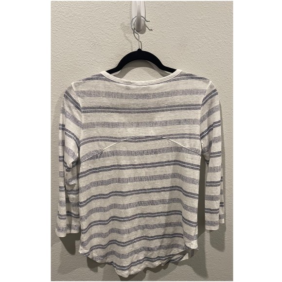 ATHLETA Striped V-Neck 3/4 Sleeve White Blue Blouse - Picture 4 of 4